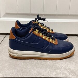 NIKE LUNARFORCE 1 DUCKBOOT SHOES LOW SIZE 9 BLUE / BROWN